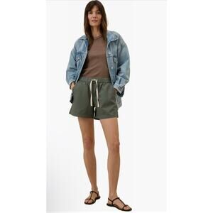 Pact Army Green Daily Twill Drawstring Elastic Waist Shorts Small Organic Cotton